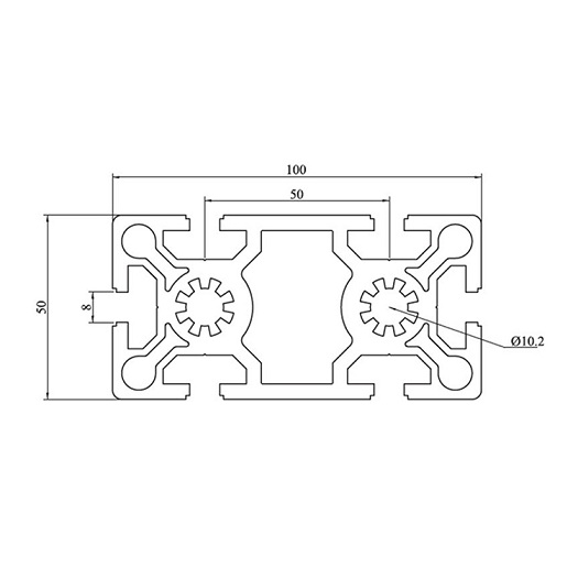 50100 8mm T-slot Anodizing Extruded Aluminum Profiles