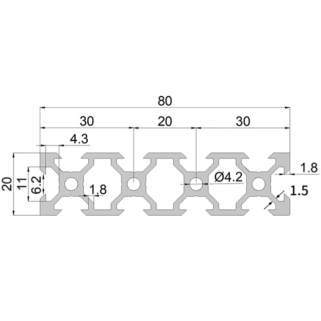 2080 V Slot Linear Rail Aluminum Extrusion Profile 